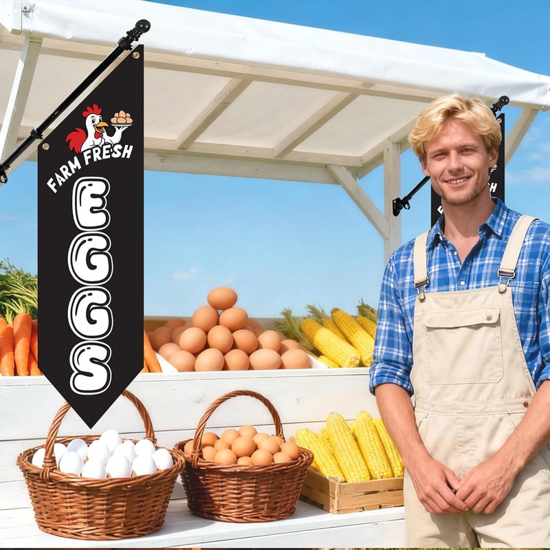 yeload Farm Fresh Eggs Flag with Pole Kit – 42x12inch Double-Sided Heavy-Duty Canvas Flag, Outdoor Rustic Farm Stand or Market Stall Sign, Weatherproof Hanging Advertising Display (Black) - Image 4